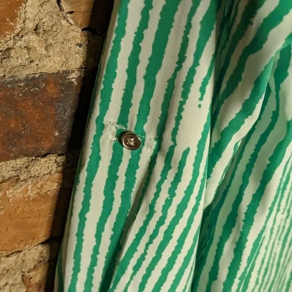 Notations Large Green‎ & White Vertical Striped Long Sleeve Button Down Shirt - Picture 4 of 11